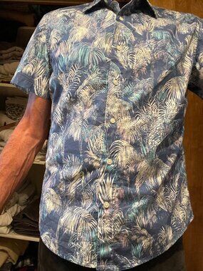 Bonobos Riviera Cruiseware Palm Tree Design Short Sleeve Slim Fit Shirt - L